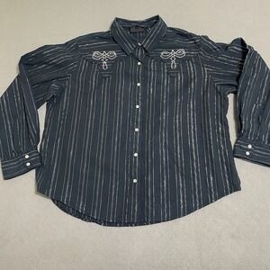 Vtg Western Long Sleeve Shirt Rhinestones Pearl Snaps XL Y2K Bling Rockabilly